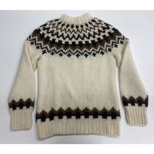 Women Icelandic Wool Fair Isle Scandinavian knit fisherman pullover sweater L